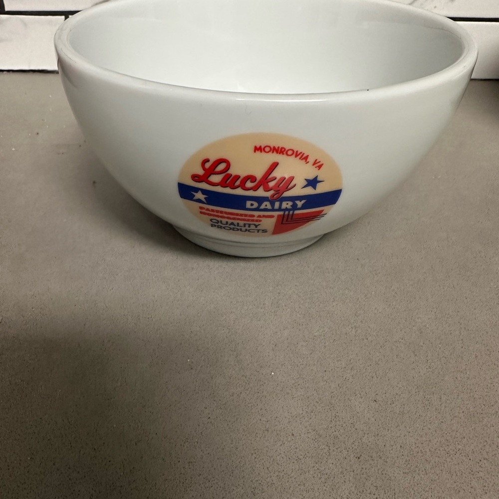 Pottery Barn White Ceramic milk bowl retired   Lucky dairy